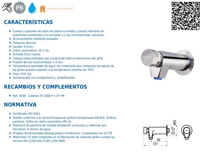 TEMPORIZADOR LAVABO PRESTO XT-P 26000