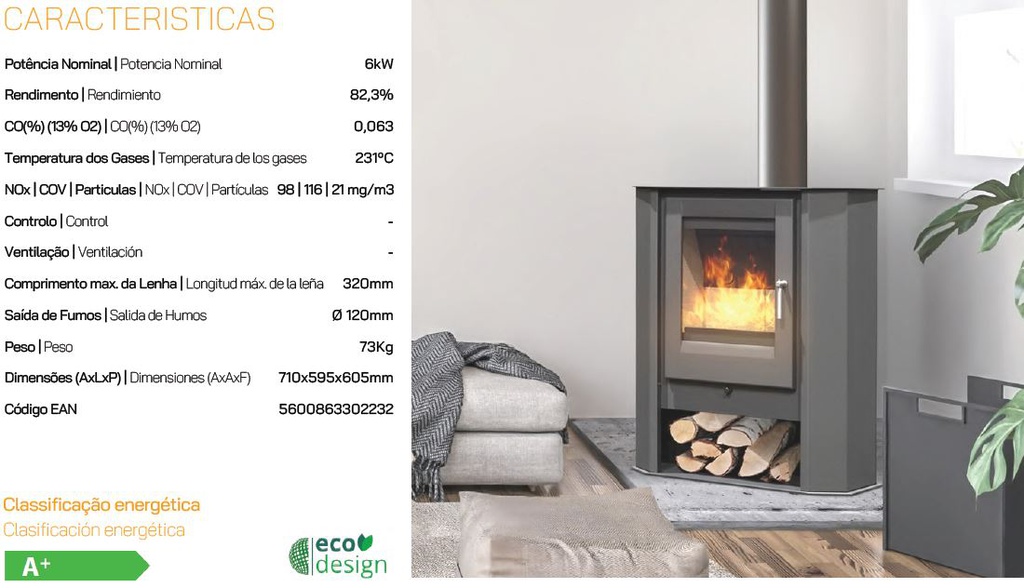 ESTUFA DE LEÑA SLDC RINCON 6kW METLOR
