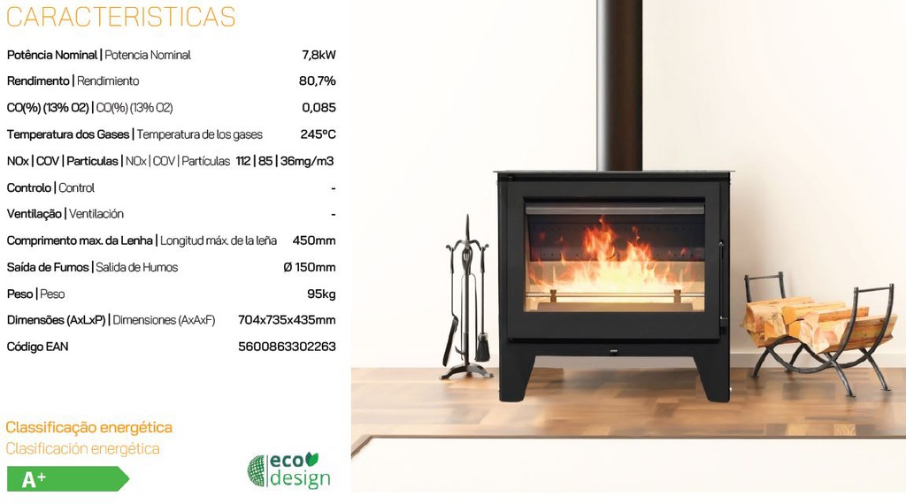 ESTUFA DE LEÑA TUGA 7,8kW METLOR