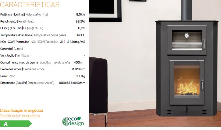 ESTUFA DE LEÑA CON HORNO DE RINCON ÍRIS CANTO 8,5kW METLOR