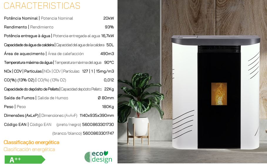 HIDROESTUFA DE PELLES 20kW SLIM HIDRO 20 NEGRA METLOR