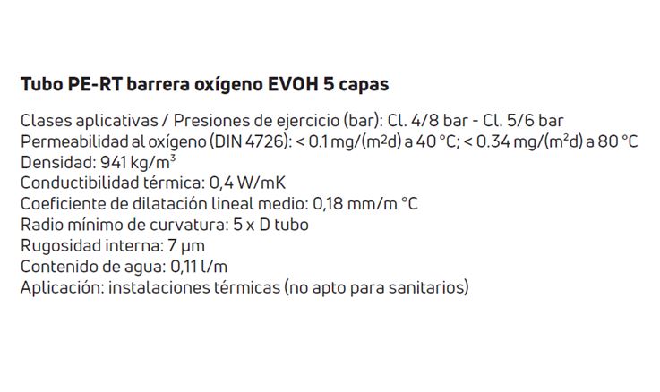 MT. TUBO PE-RT BARRERA OXÍGENO EVOH 5 CAPAS 16x2 ROLLO 400m EMMETI