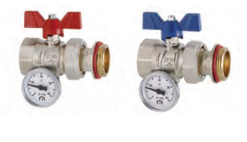 KIT VÁLVULAS RECTAS PROGRESS CON RACOR Y TERMÓMETRO 1" EMMETI