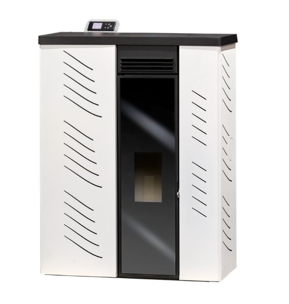 ESTUFA DE PELLETS CON VENTILADORES 10kW SLIM CRISTAL CANALIZABLE BLANCA METLOR