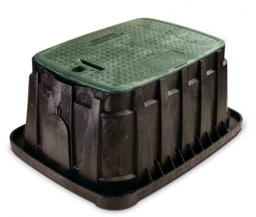 [221A11438] ARQUETA VB RECTANGULAR JUMBO CON CIERRE. CUERPO NEGRO Y TAPA VERDE CON TORNILLO HEXAGONAL. 2 LENGÜETAS DE ACCESO. LARGO X ANCHO X ALTO = 70.1 X 53.3 X 30.7 CM - RAIN BIRD